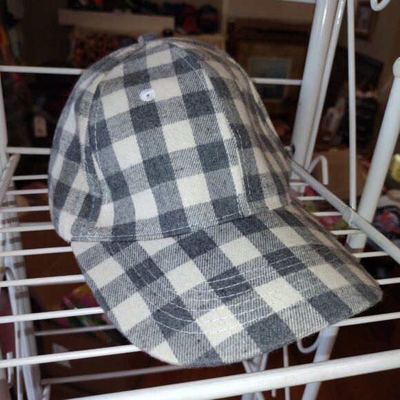 Ladies Buffalo Plaid Ball Cap, Grey, Baseball Hat, TRENDY ** Adjustable Strap - Picture 2 of 2